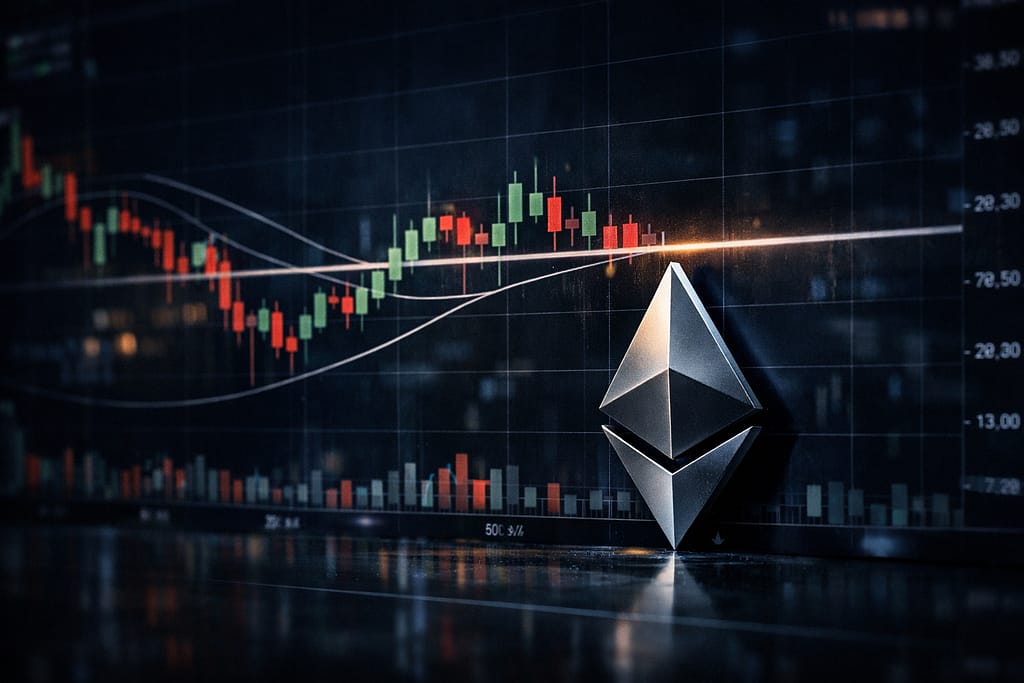 Ethereum price attempts a bullish breakout as green candlesticks break a descending trendline, with RSI showing improving momentum on a technical trading chart.