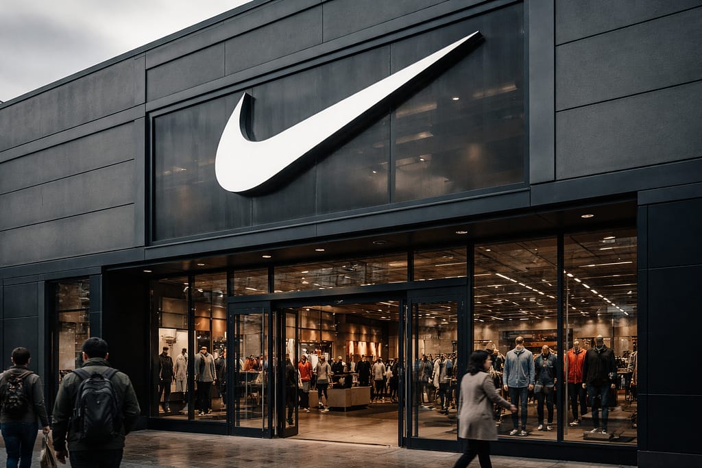 Nike stock chart showing sharp decline after earnings report and weak China outlook