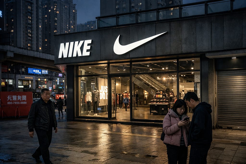 Nike store in China as the company reports declining sales and ongoing headwinds