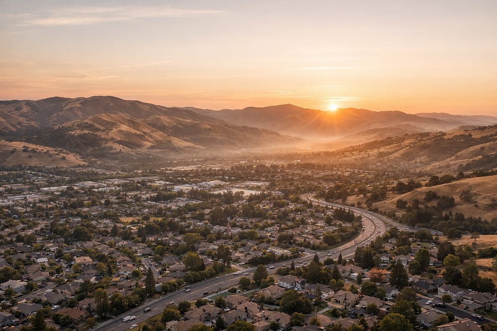An aerial view of San Ramon in California’s East Bay, near the reported earthquake epicenter.