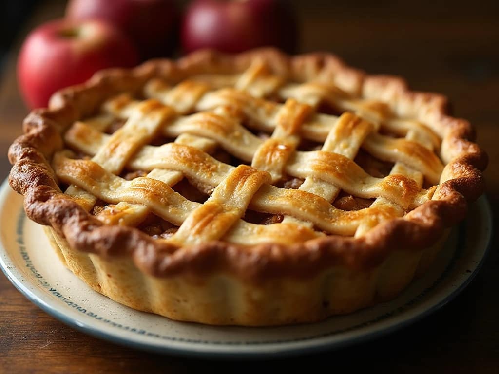 Classic American apple pie with golden flaky crust and cinnamon apple filling