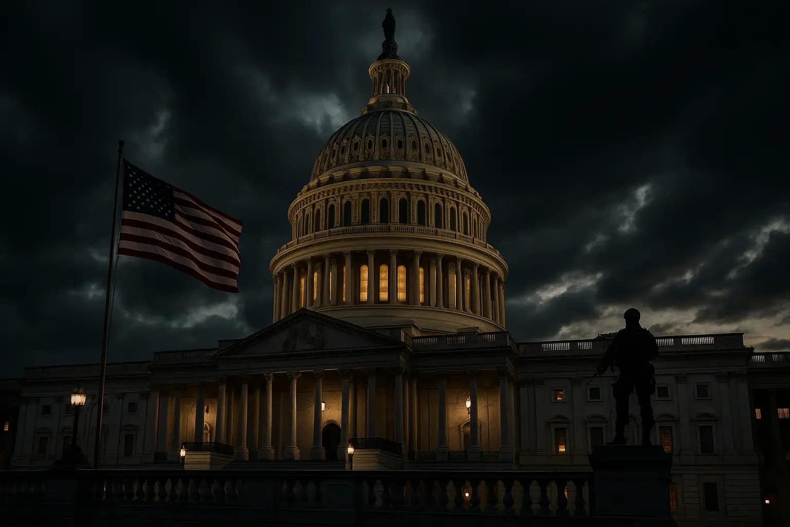 U.S. Capitol at dusk with dramatic clouds symbolizing Washington's warning against extremist funding